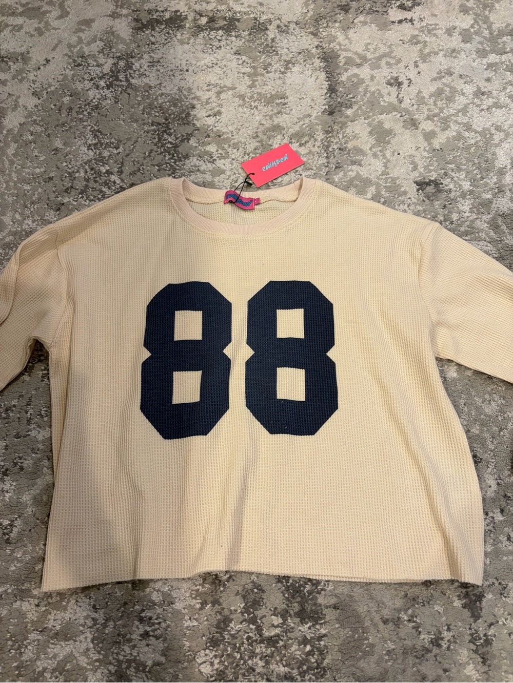Edikted 88 Crop Long Sleeve Waffle Knit Top
